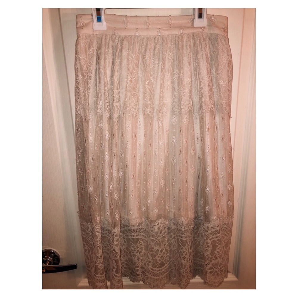Light Pink Lace High Waisted Maxi/Midi Skirt.